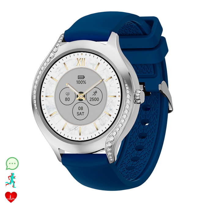 DAM Smartwatch T214 compacto y elegante. Llamadas BT, notificaciones push. Monitor de salud, ciclos femeninos. Modos deportivos. 4,1x1,1x4 Cm. Color: Azul