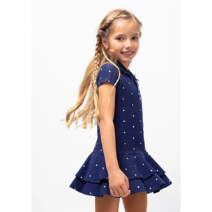 Vestido polo con Detalles en Lunares en Azul