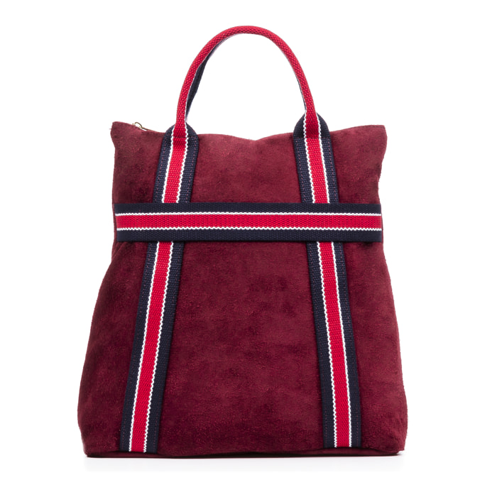 FIRENZE ARTEGIANI Borsa Zaino Venusta da Donna. Vera Pelle Scamosciata Premium Tela Stampata Made in Italy 35x10x35 Cm. Colore: Borgogna