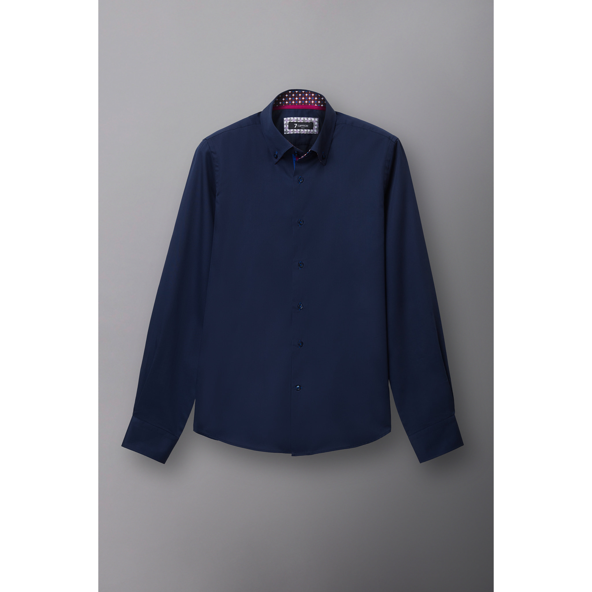 Camicia Uomo 2 Bottoni Button Down Slim Satin Unito Blu