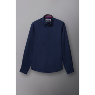 Camicia Uomo 2 Bottoni Button Down Slim Satin Unito Blu