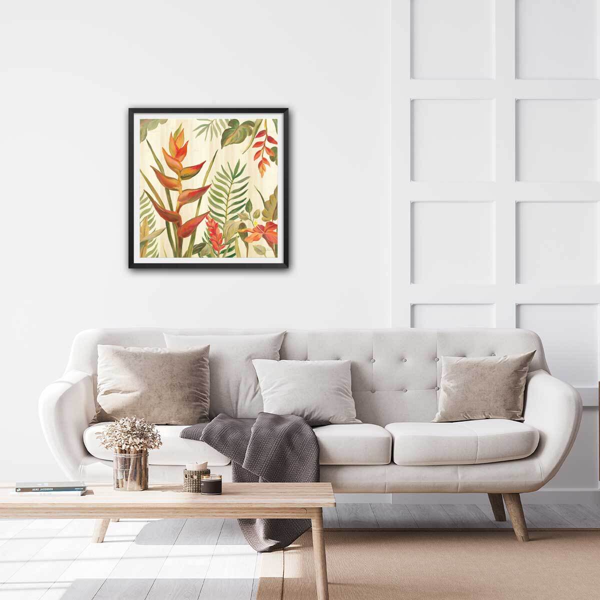 Affiche Oiseaux du paradis en aquarelle Affiche + cadre en bois - Noir