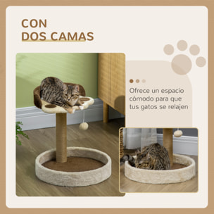 Árbol Rascador para Gatos, Árbol para Gatos, Altura 44 cm, Torre de Escalada con 2 Camas, Poste de Yute, Juguete Colgante, Marrón