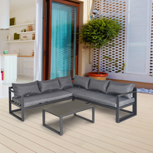 Ensemble salon de jardin d'angle design style yachting 5 places gris