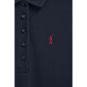 Vestido corto azul marino de manga corta con cuello polo y logo Rigby Go