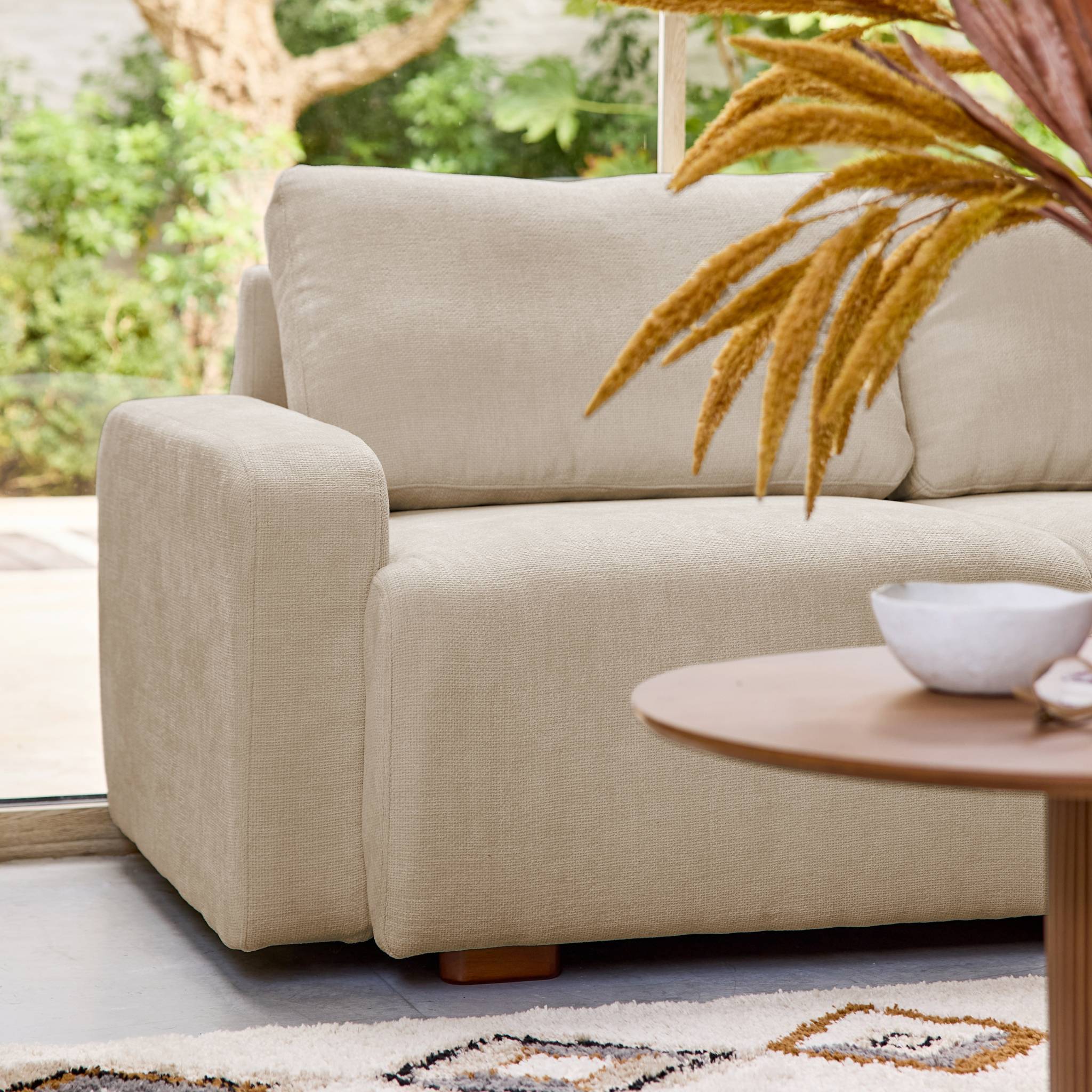 Canapé d'angle droite 3 places tissu beige L 260 x P 88 / 139cm / x H 87cm - Dany