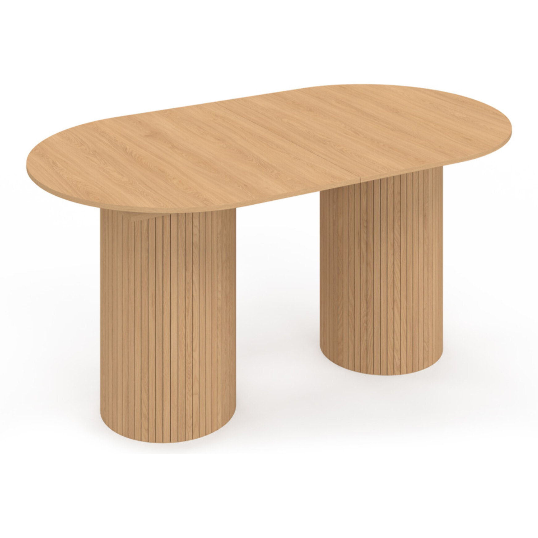 Table à manger extensible Albane 2 pieds pylône effet hêtre 160-200cm