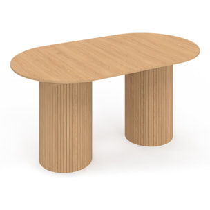Table à manger extensible Albane 2 pieds pylône effet hêtre 160-200cm