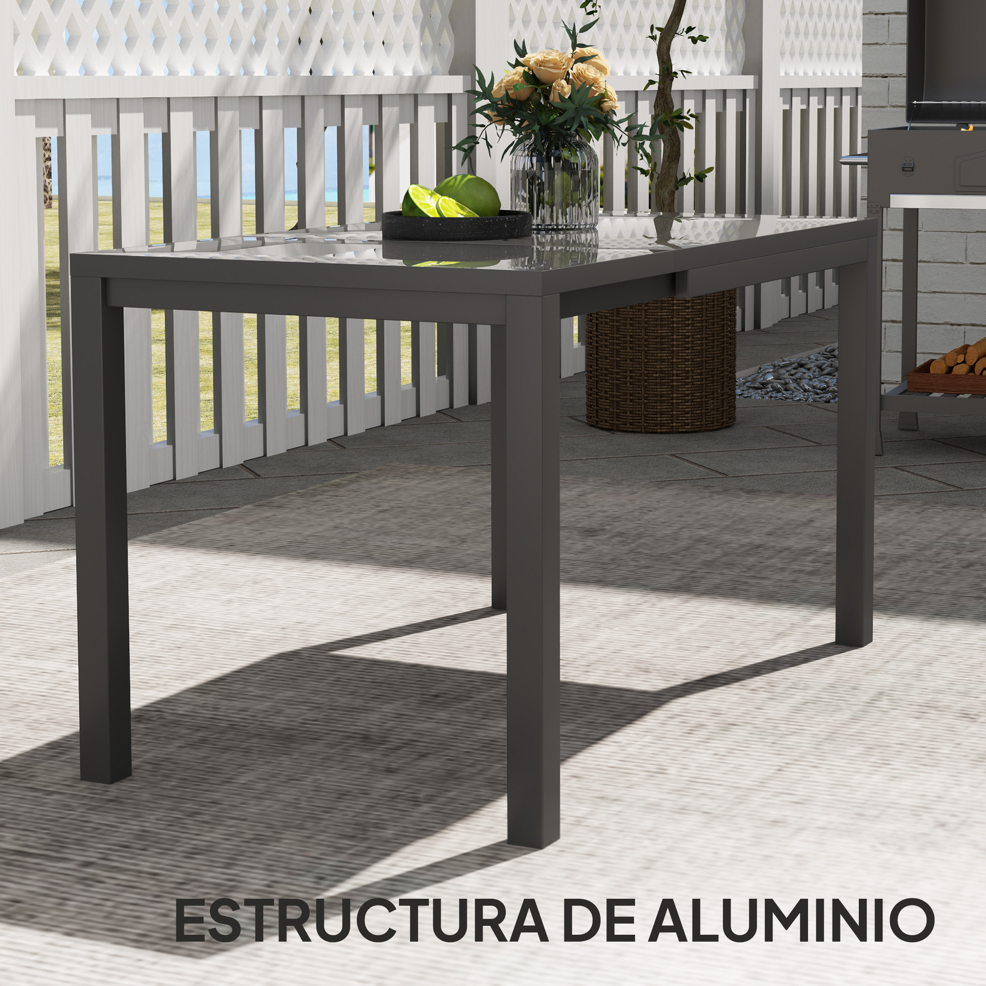 Mesa de Jardín Extensible Mesa de Comedor Exterior Ajustable 85-125 cm con Borde de Aluminio Carga 70 kg Mesa Rectangular para 4-6 Personas para Patio Terraza Gris Oscuro