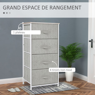 Chiffonnier meuble de rangement dim. 45L x 30l x 92H cm 4 tiroirs non-tissés gris structure métal blanc plateau MDF bois clair