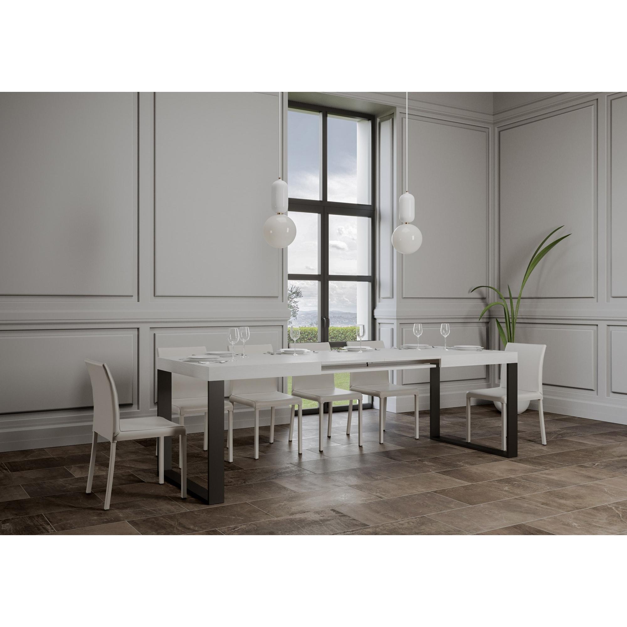 Mesa extensible 90x120/224 cm Tecno Fresno Blanco estructura Antracita