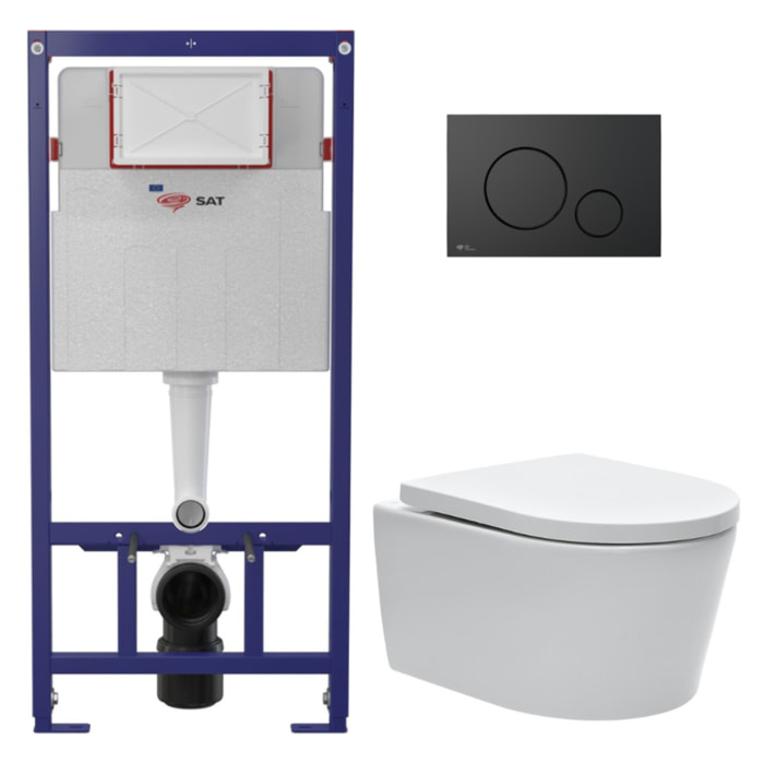 Pack WC bâti ECO 2L Swiss Aqua Technologies + WC suspendu Swiss Aqua Technologies + plaque noir mat (STESTBRWR02-FR)