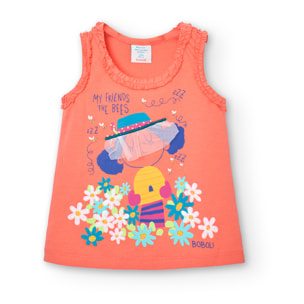 Camiseta de nadó niña estampada, tirantes, naranja