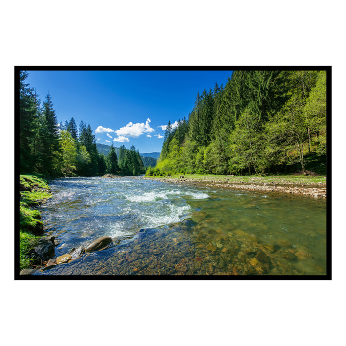 Affiche encadrée rivière en forêt et nature Affiche + cadre en métal - Noir