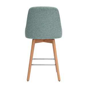 Tabourets de bar scandinaves pivotants 360° en tissu effet velours texturé vert céladon et bois hêtre massif H65 cm (lot de 2) HASTA