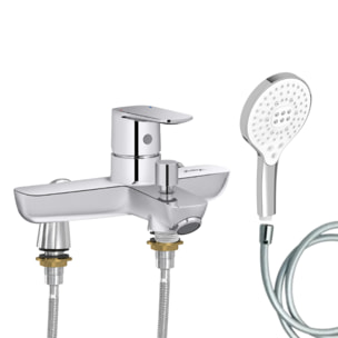 Mitigeur baignoire July+ + pommeau de douche Metro signature + flexible de douche lisse + colonnettes Idro'Flex