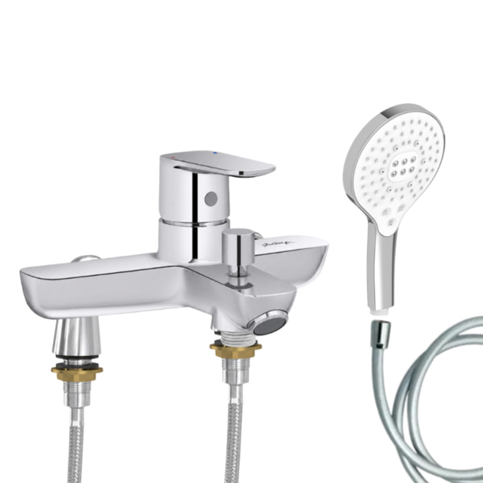 Mitigeur baignoire July+ + pommeau de douche Metro signature + flexible de douche lisse + colonnettes Idro'Flex