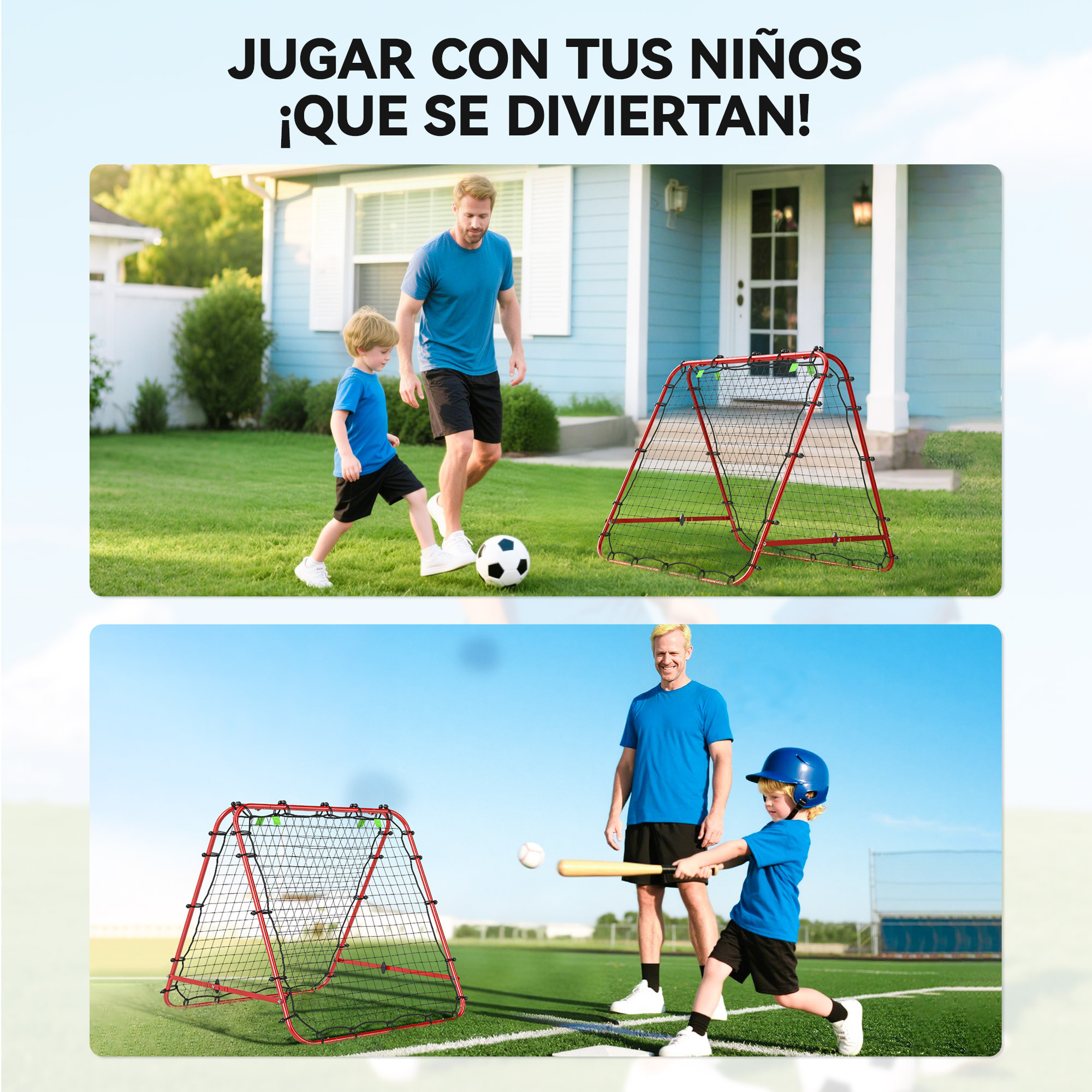 Red de Rebote Plegable de Doble Cara, Reboteador de Fútbol Ángulo Ajustable de 5 Niveles, con Tubo de Acero, Fácil de Instalar, Entrenamiento de Fútbol, Tenis, Béisbol, 100x95x90 cm, Rojo