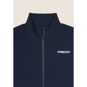 Tuta uomo zip e collo alto in French Terry con bande in tono