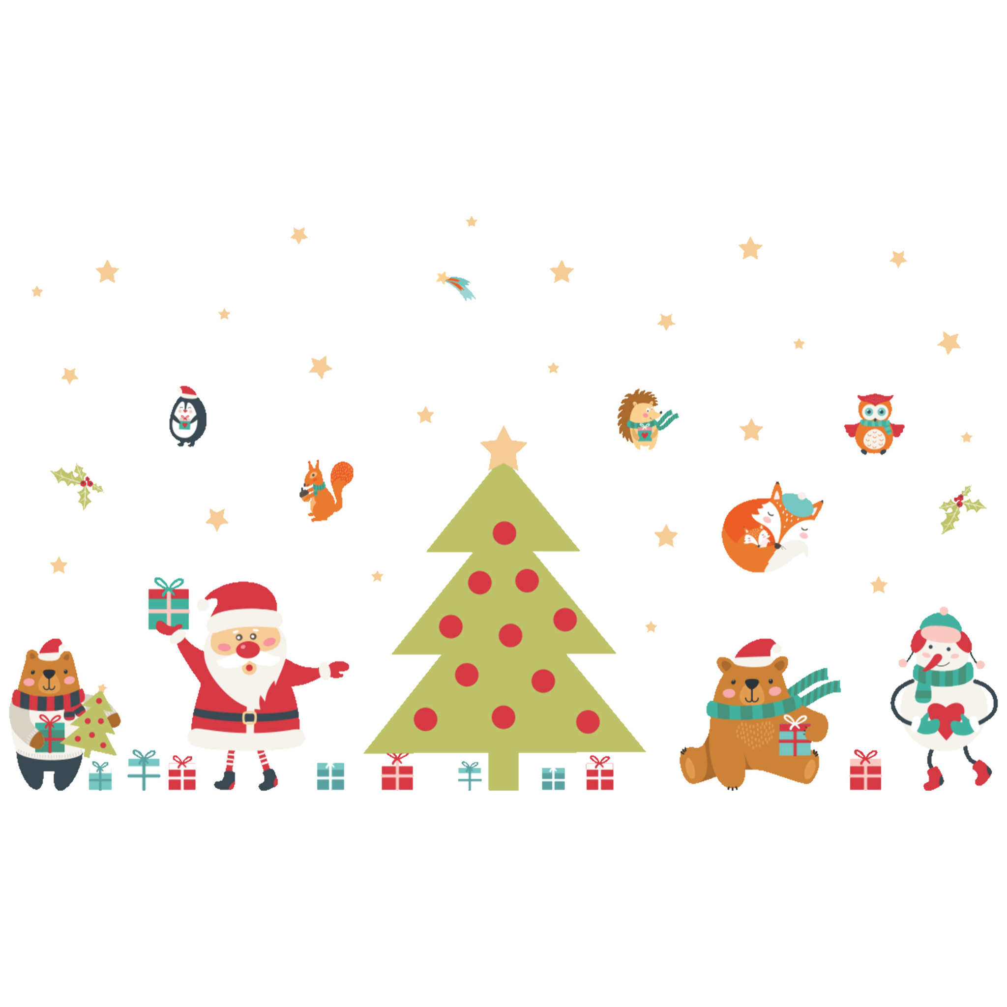 Sticker Noël le père noël et le sapin magique - Autocollants stickers adhésifs noël - décoration fêtes