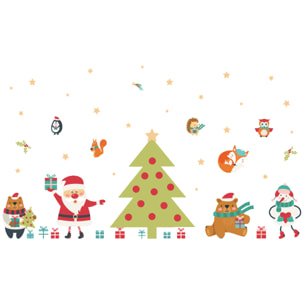 Sticker Noël le père noël et le sapin magique - Autocollants stickers adhésifs noël - décoration fêtes