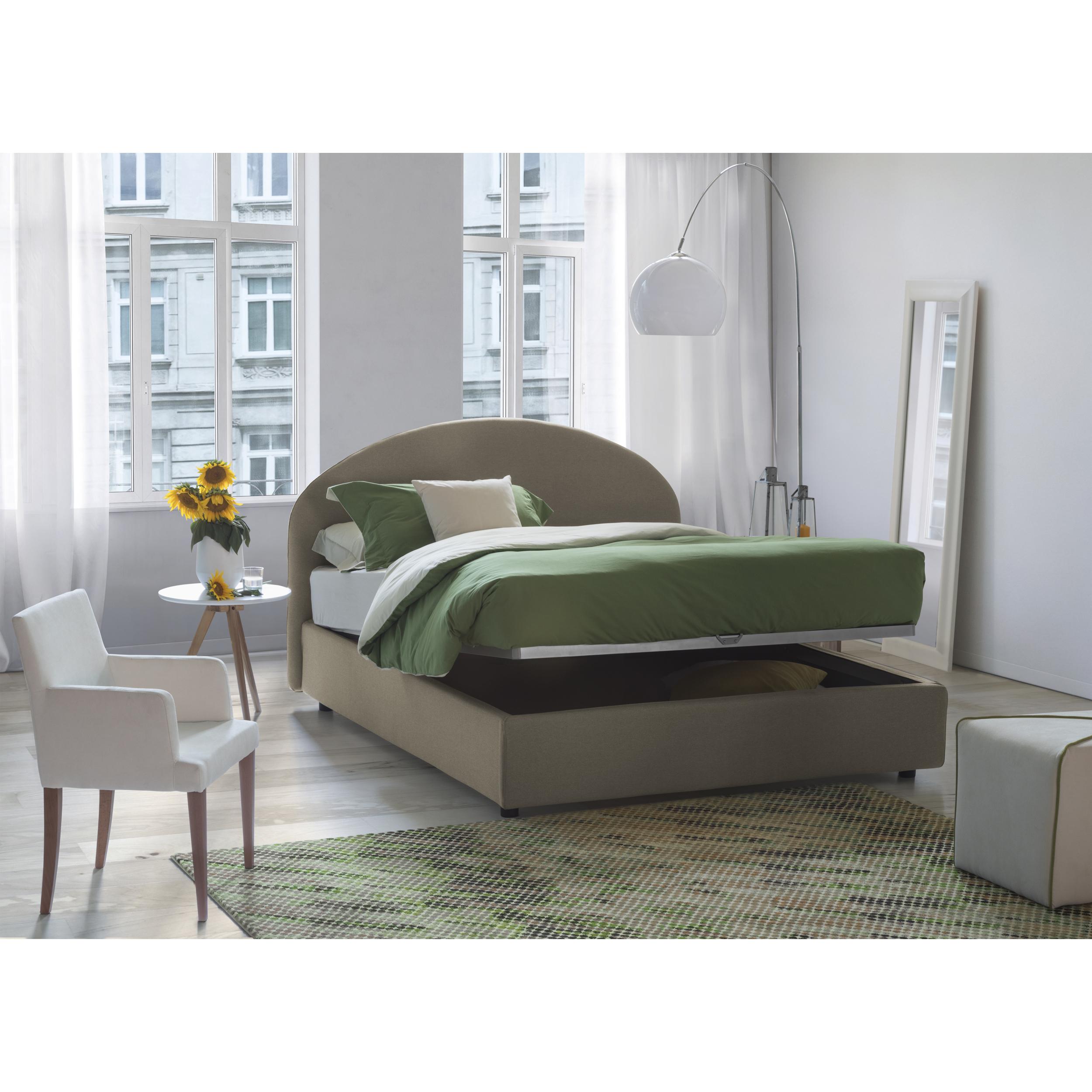 Letto piazza e mezza Concetta, Letto contenitore con rivestimento in tessuto, 100% Made in Italy, Apertura frontale, adatto per materasso Cm 120x190, Tortora