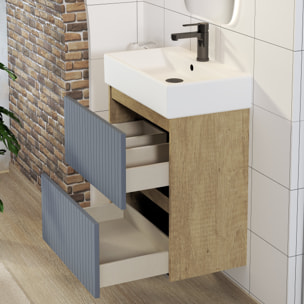 Conjunto de Baño Zel | Mueble Suspendido | 60 cm Azul | Dos Cajones | Lavabo Encastrado | No incluye Espejo | Mueble Montado| Alday