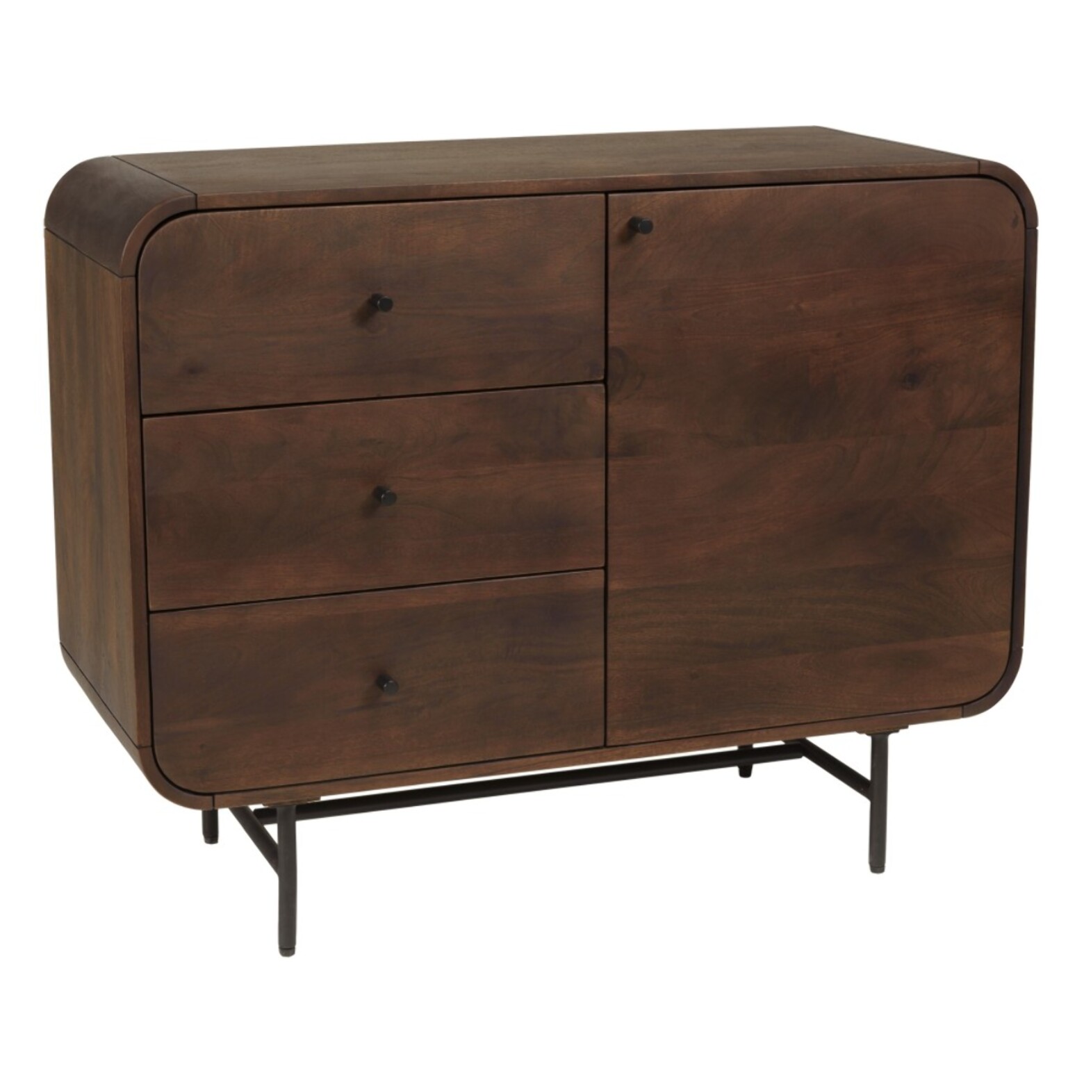 ALIX - Buffet design bois foncé et métal noir 1 porte 3 tiroirs ALIX