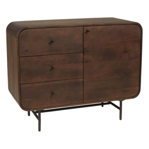 ALIX - Buffet design bois foncé et métal noir 1 porte 3 tiroirs ALIX
