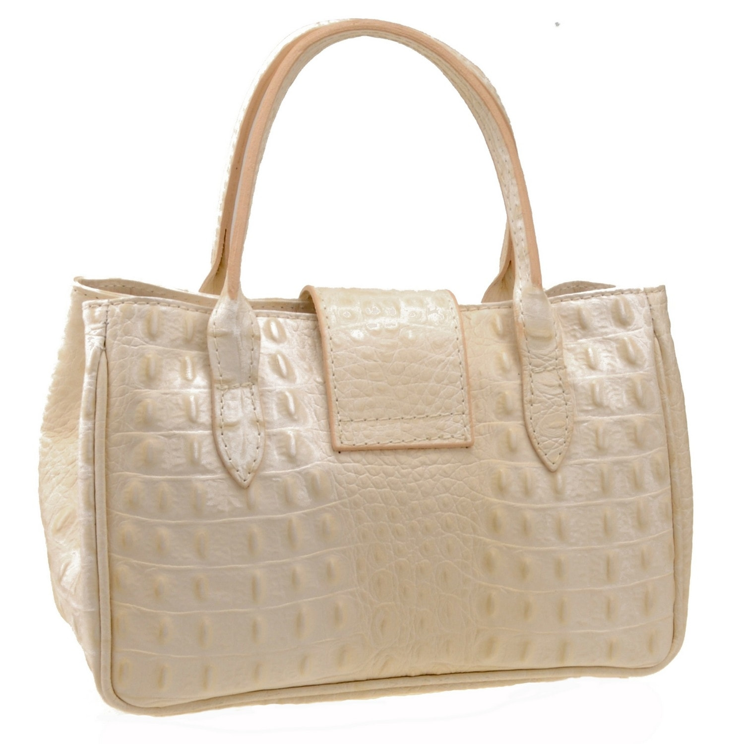 Borse Donna colore Beige-in pelle Made in Italy 17x26x12 cmcm