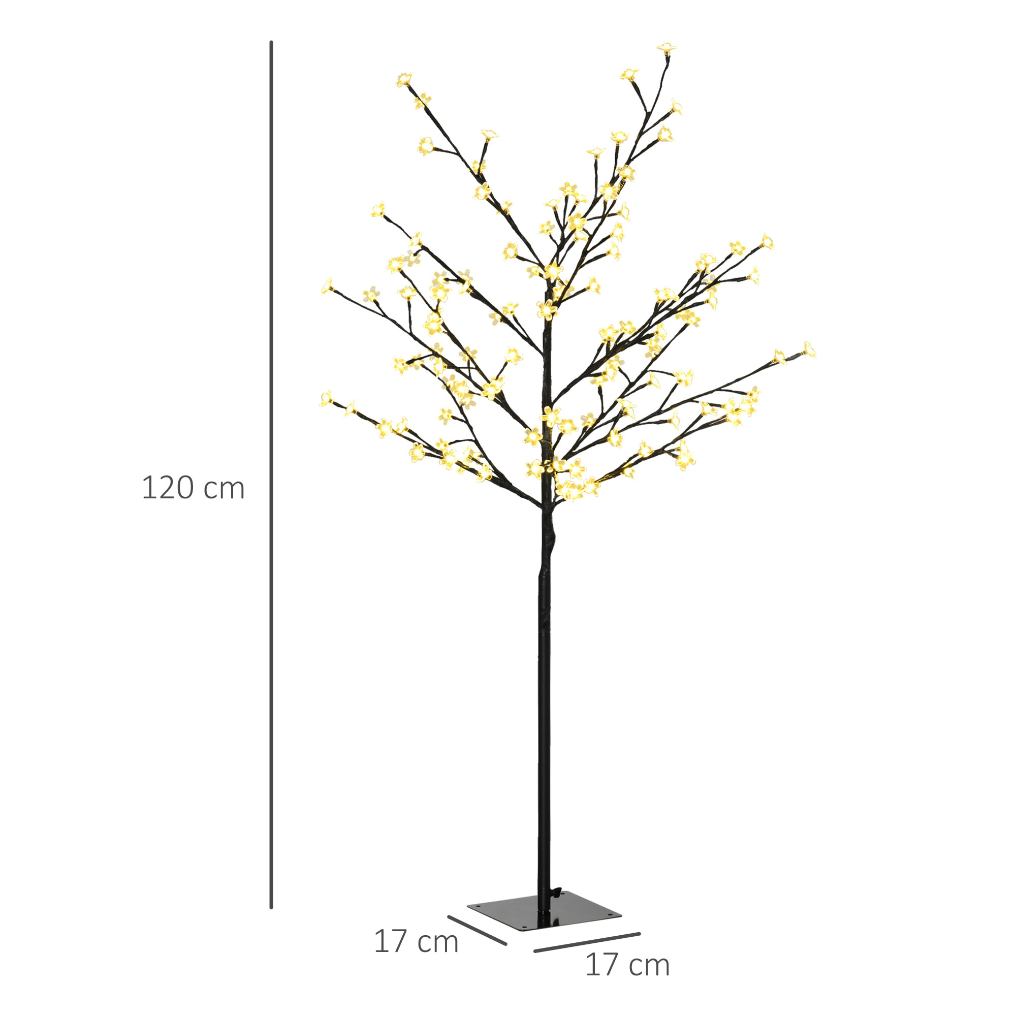 Luz de Árbol de Cerezo con 120 Luces LED IP44 Blanco Cálido Lámpara Decorativa de Flor de Cerezo con Ramas Flexibles para Salón Fiestas Interiores 17x17x120 cm Negro