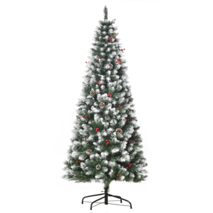 HOMCOM Albero di Natale Innevato Artificiale con Pigne Bianche Base Rimovibile Pieghevole 180cm - Verde