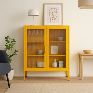 Vetrina in metallo 2 ante con ripiani 80x38x100h cm senape - Pop