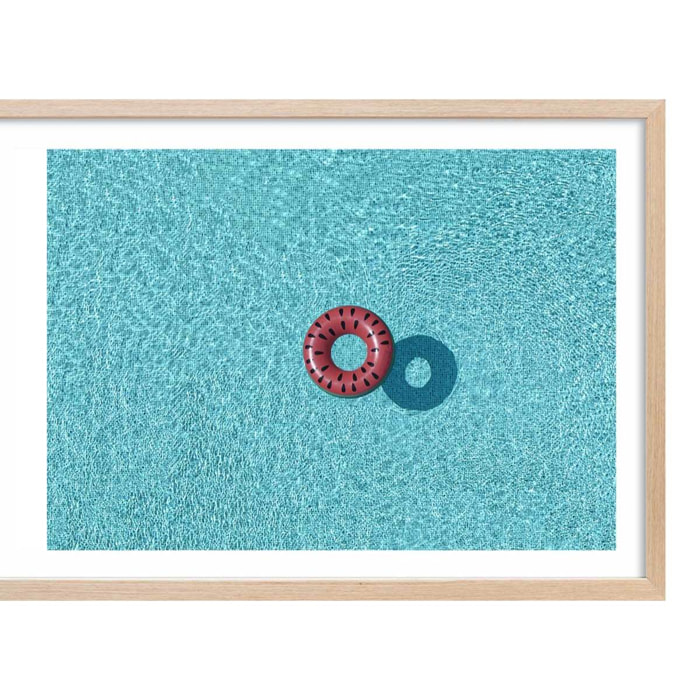 Poster pastèque piscine Affiche + cadre en bois - Chêne