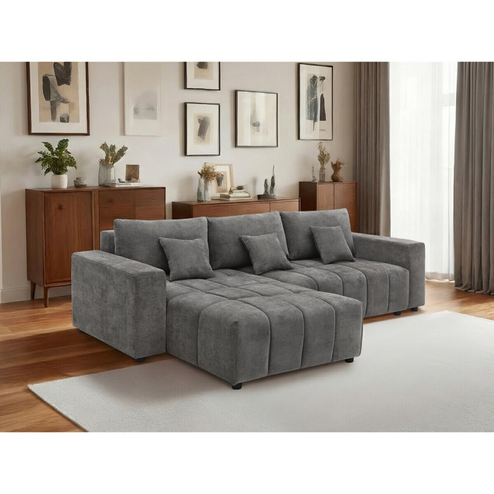 Canapé d'angle réversible/convertible en tissu - "George" - 4 places - Gris