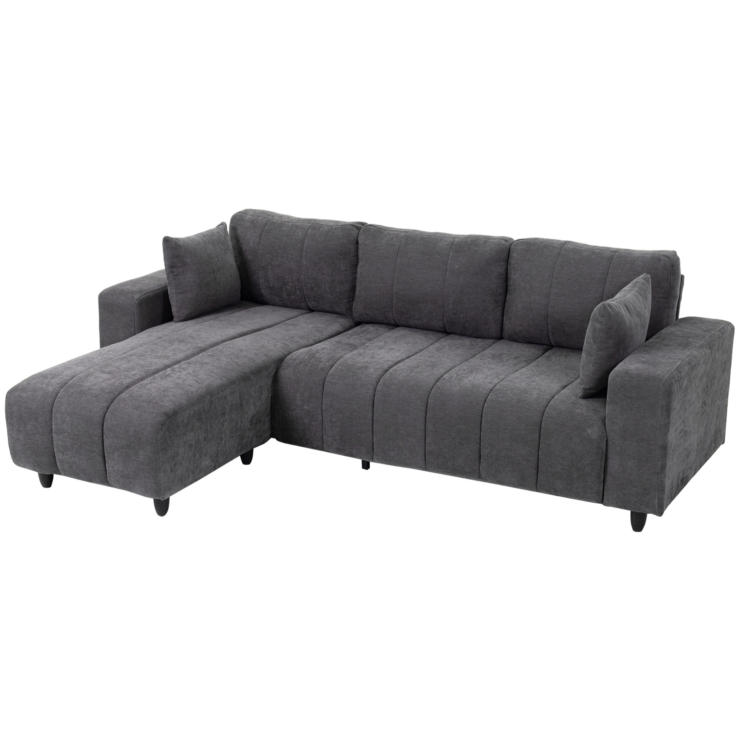 Canapé d'angle réversible 3 places design look matelassé 2 coussins déco tissu toucher lin gris