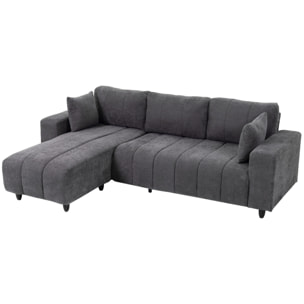Canapé d'angle réversible 3 places design look matelassé 2 coussins déco tissu toucher lin gris