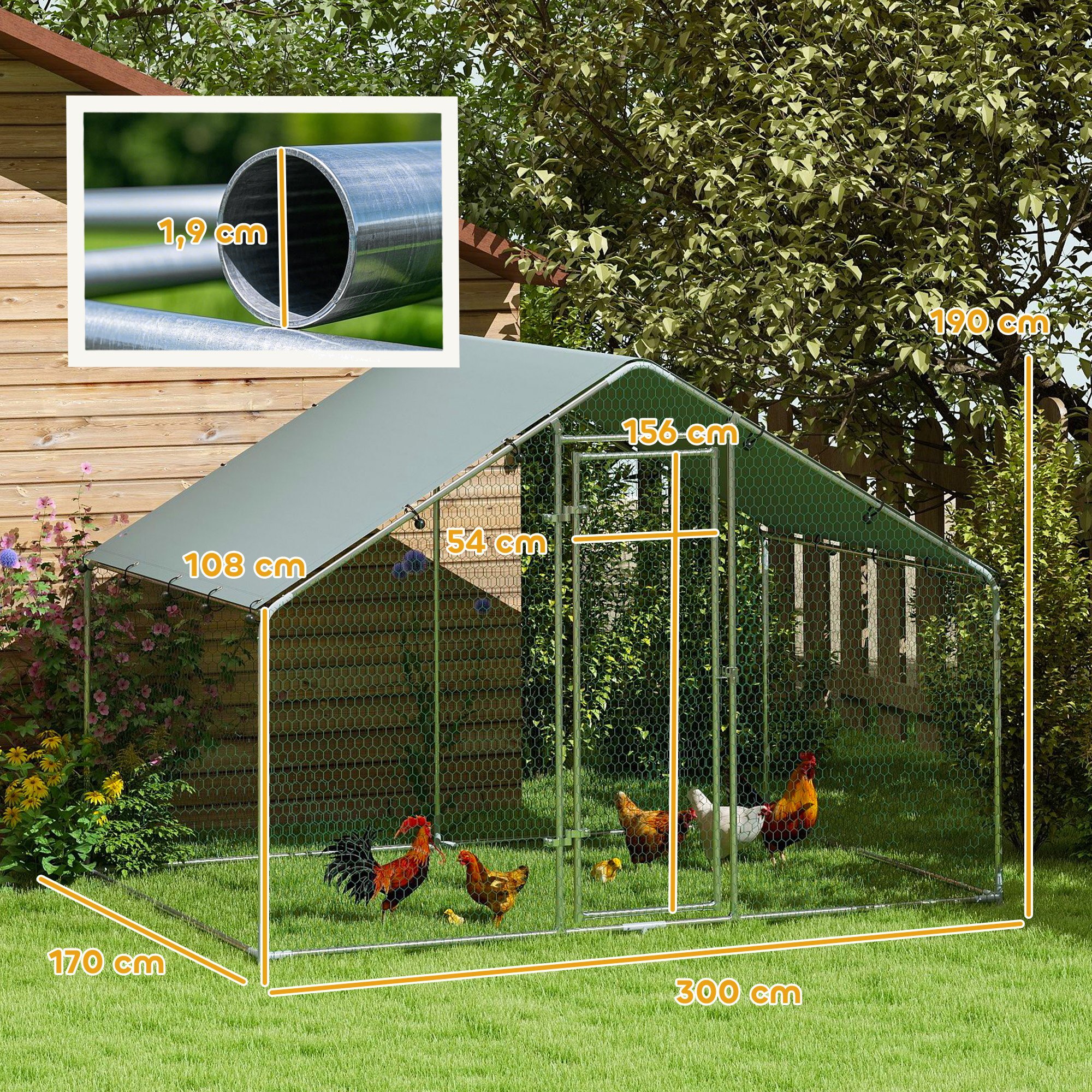 Gallinero para Exterior Gallinero de Acero Galvanizado con Cubierta Anti-UV e Impermeable Jaula para 5-8 Gallinas Plata