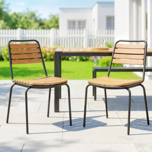 Lot de 2 chaises de jardin empilables acier noir bois eucalyptus pré-huilé