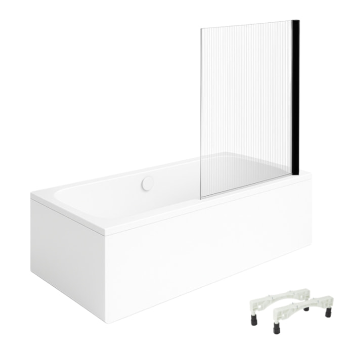Baignoire droite VILLEROY & BOCH Architectura avec pieds 150 x 70 cm Blanc + Pare bain droite AURYS Raywall Noir mat
