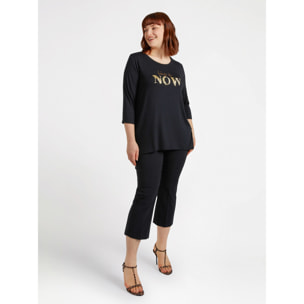 Fiorella Rubino - Camiseta bordada de viscosa LENZING™ ECOVERO™ - Negro