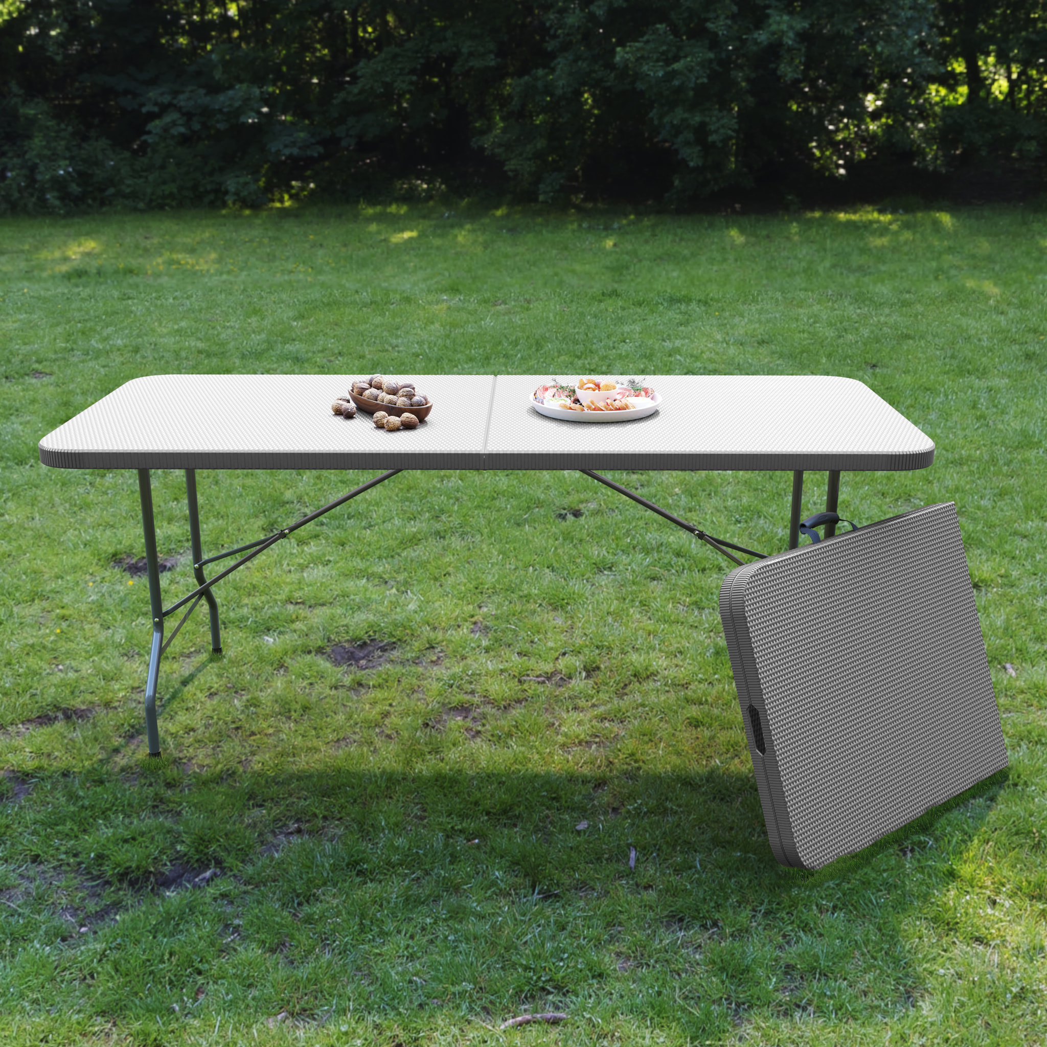 Tavolo Tavolino Pieghevole In Resina Dura Set Birreria Facile Trasporto Con Maniglia  Terrazzo Campeggio Giardino Rettangolare Grigio Effetto Rattan