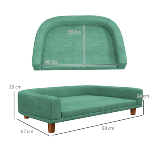 Sofá para Perros Grandes Cama Elevada para Perros Tapizada con Cojín Lavable y Patas de Madera de Pino Carga 40 kg 98x67x25 cm Verde