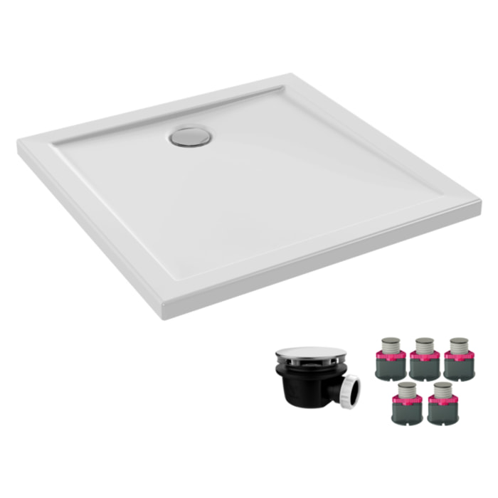 Receveur de douche 80 x 80 Gaspard céramique carré avec kit de réhausse et bonde