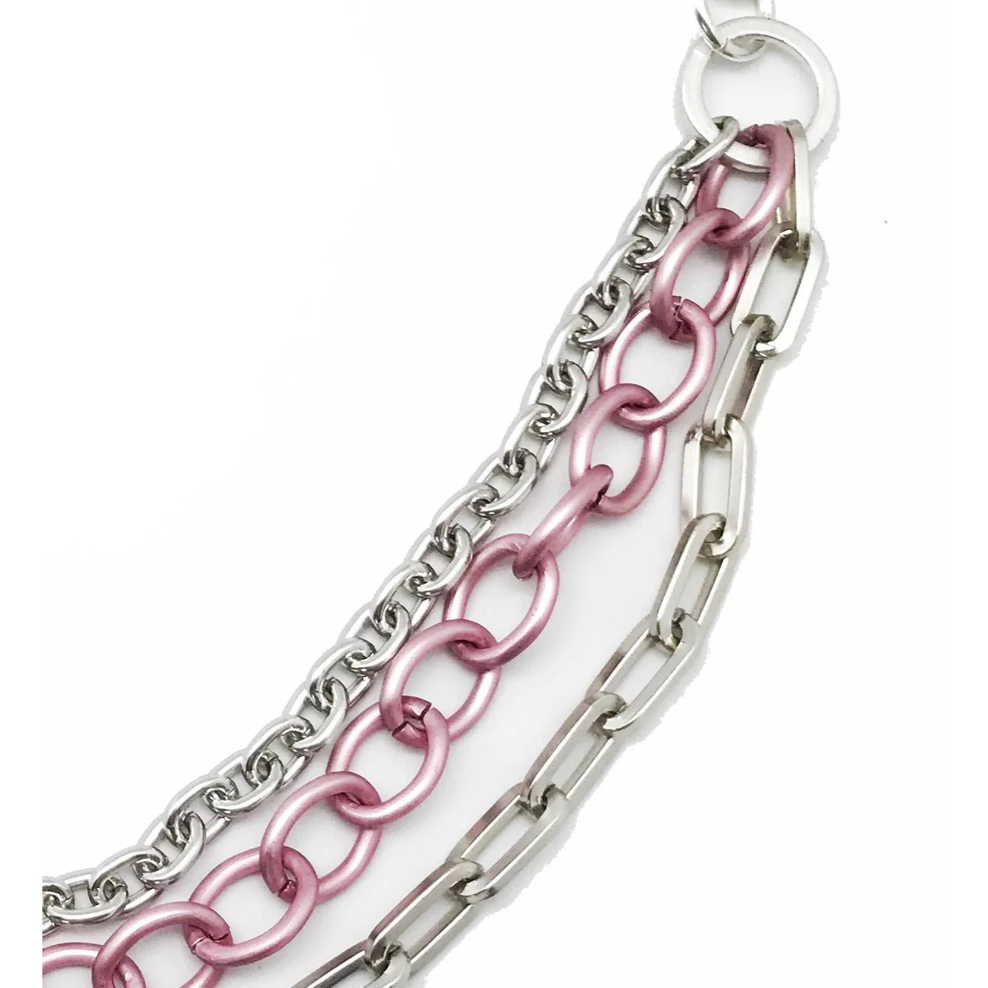 Cinturón cadena rosa y plata triple "Rock-color"