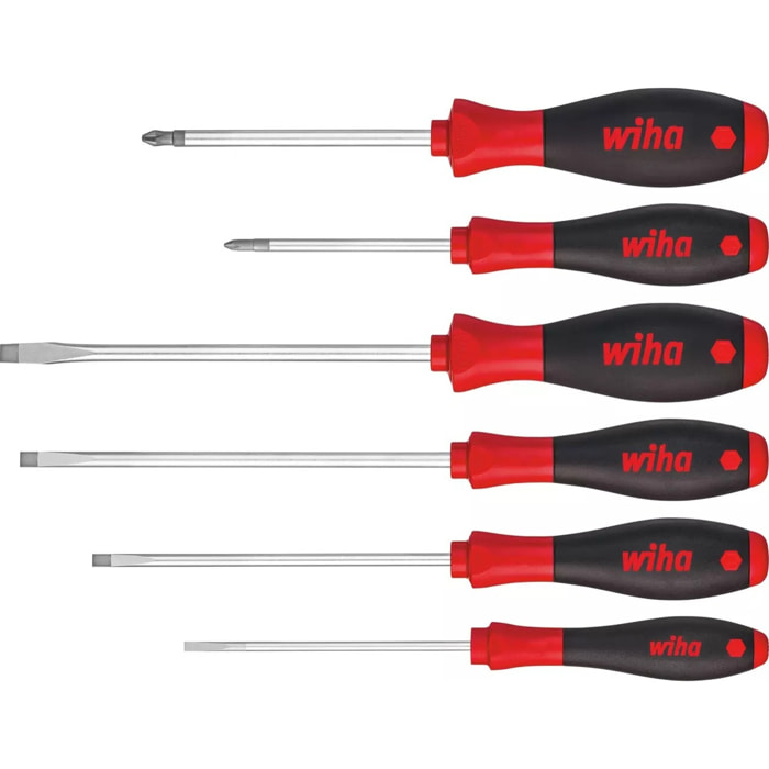 Jeu de 6 tournevis Fente+PH softfinish lame ronde - WIHA - 07152
