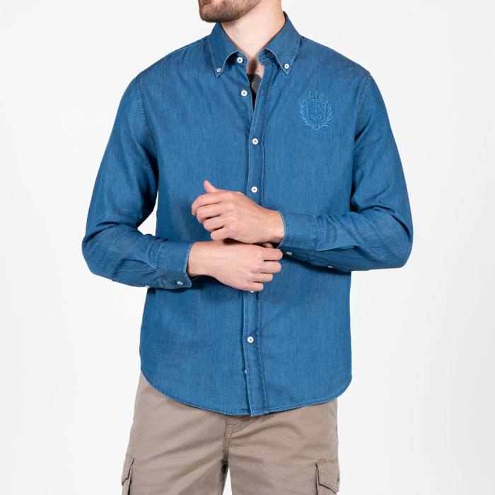 Camicia denim con ricamo logo