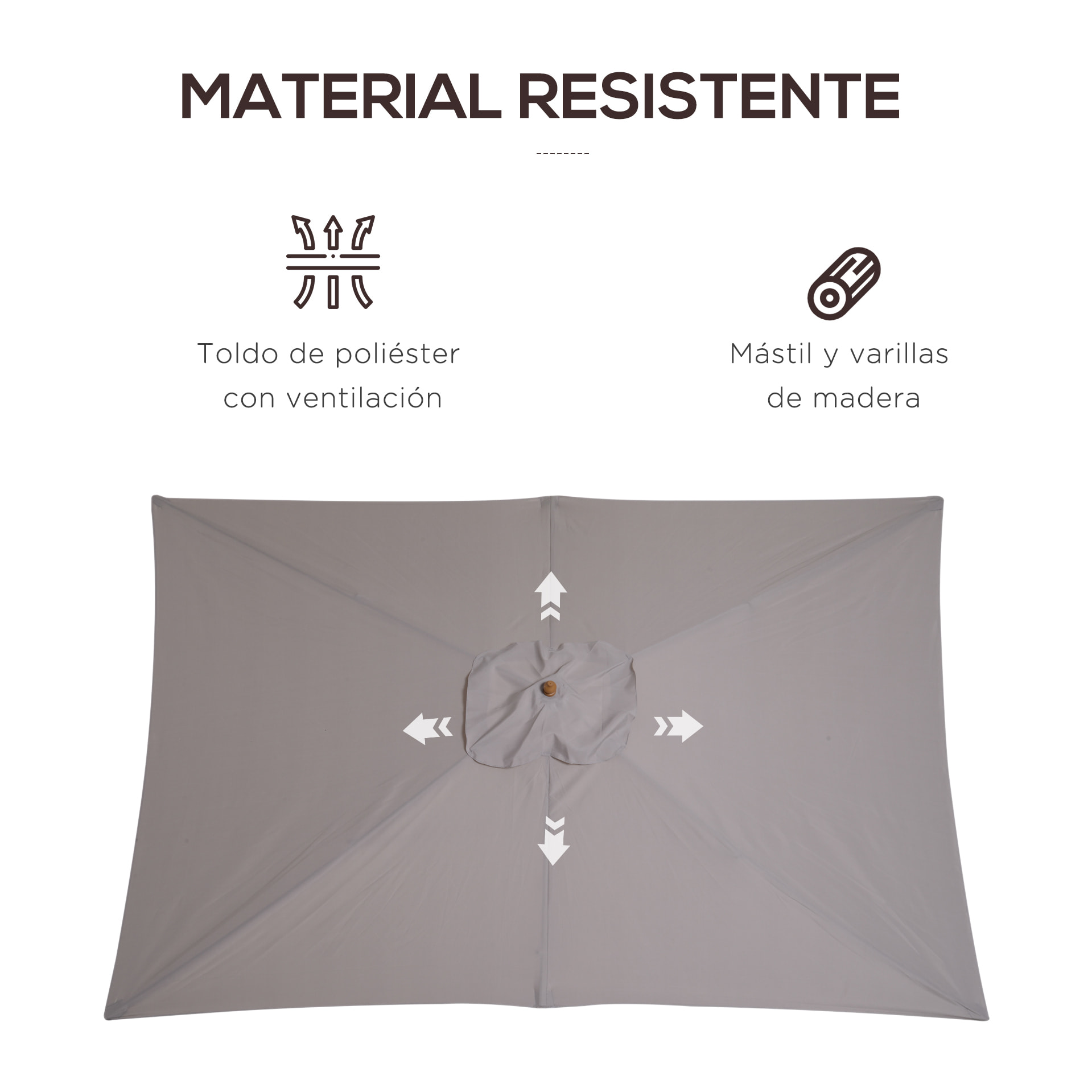 Sombrilla Terraza Exterior 295x200 cm Sombrilla de Jardín Rectangular Ajustable con Mástil de Madera y Manivela Impermeable Parasol para Patio Terraza Gris