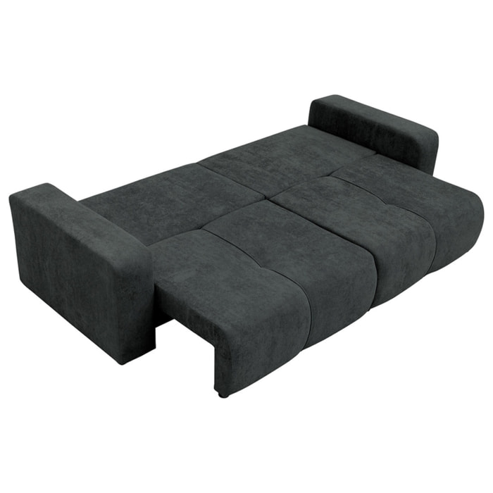 Nicole - Canapé droit 3 places convertible avec coffre en tissu - Gris Anthracite