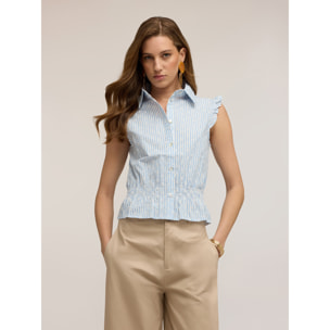 Motivi - Camicia senza maniche in popeline ricamato - Azzurro